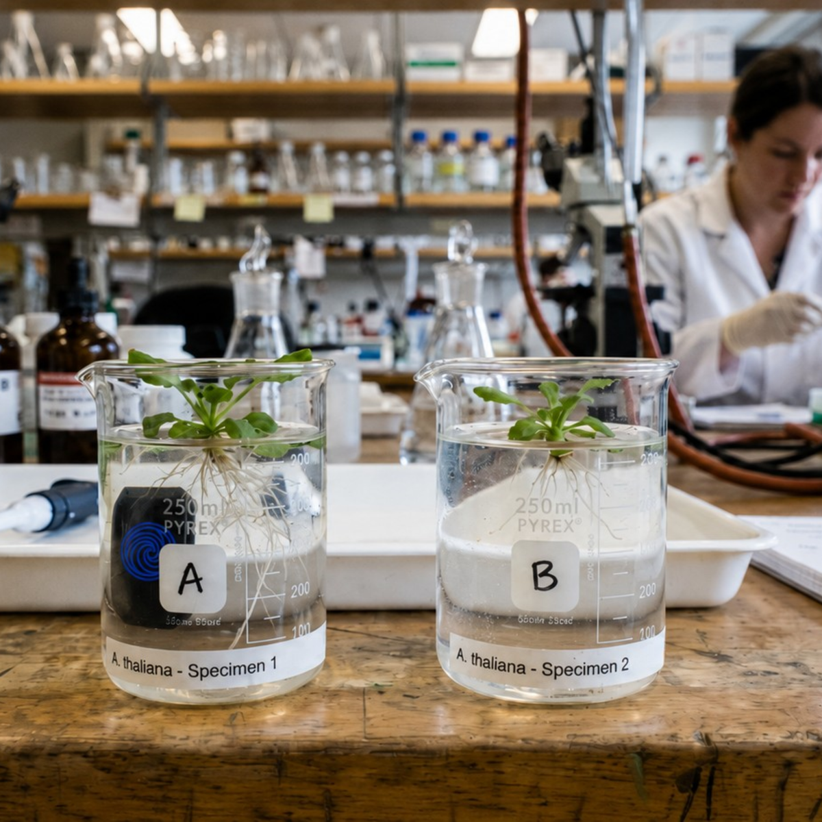 Illustrative root growth comparison concept in clear water